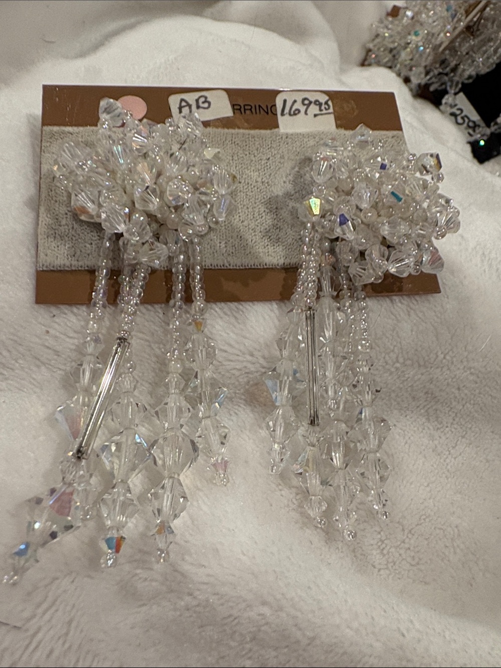 Ab Crystal Bead Tassel Drop Earrings - Ab Dangle Cluster New